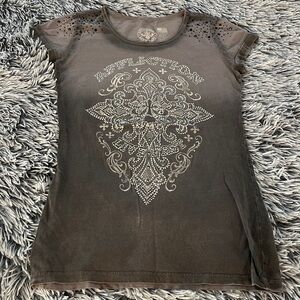 Affliction Women's Charcoal ombré Embellished Tee